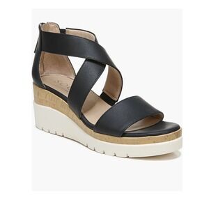 Soul Naturalizer Goodtimes Black Wedge Sandals Strappy Back Zip Shoes Womens 6.5